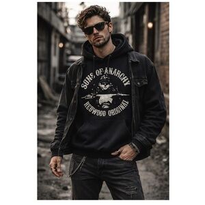 SONS OF ANARCHY Redwood Original Graphic Hoodie Sweatshirt Black Sz M Biker
